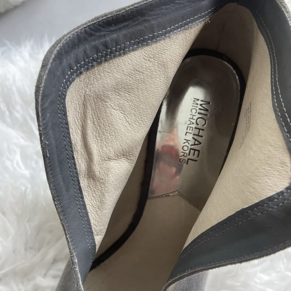 Michael Kors Womens Devenport Bootie Pump Size 9 Gray Suede Open Toe High Heel